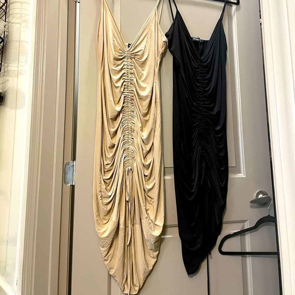 2 beautiful gently worn middle ruched dresses